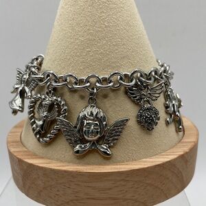 Milor Stainless Steel Angel Charm Bracelet Round Rolo Link
7”L New